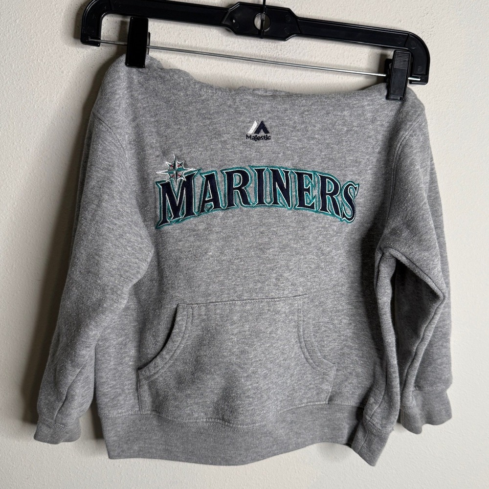 Vintage Majestic Medium Gray Seattle Mariners Baseball Hooded Sweatshirt